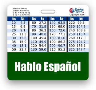Hablo Español (spanyolul Beszélek) Jelvény Haver Vízszintes w/Magasság & Súly Hitelegyenértékesítési Charts