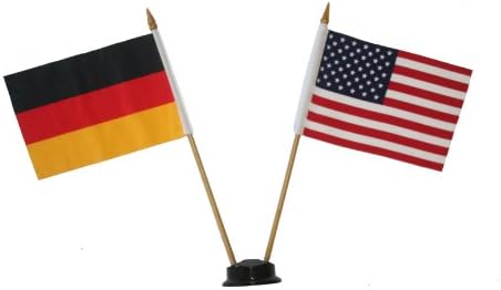 USA & NÉMETORSZÁG DEUTSCHLAND Kis 4 X 6 Hüvelyk Mini Dupla Ország Bot, Zászló, Banner FEKETE ÁLLNI egy