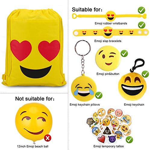 Konsait Emoji Táskák Emoji Party Kellékek(12Pack), Emoji Húzózsinórral Hátizsák, válltáska, Ömlesztett