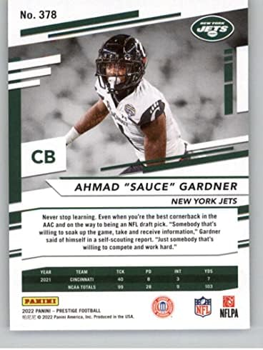 2022 Panini Prestige 378 AhmadSzósz Gardner RC Újonc New York Jets NFL Labdarúgó-Trading Card