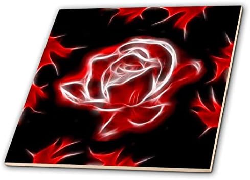 3dRose Gyönyörű Fekete Piros Füstös Rózsa a Tövisek Között Fraktál Absztrakt Művészet - Kerámia, 4 hüvelykes