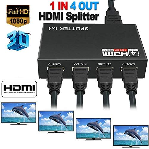 Fansipro 1 4 Full HD HDMI Splitter 4 Port Hub Repeater Erősítő v1.4 3D 1080p, Fekete